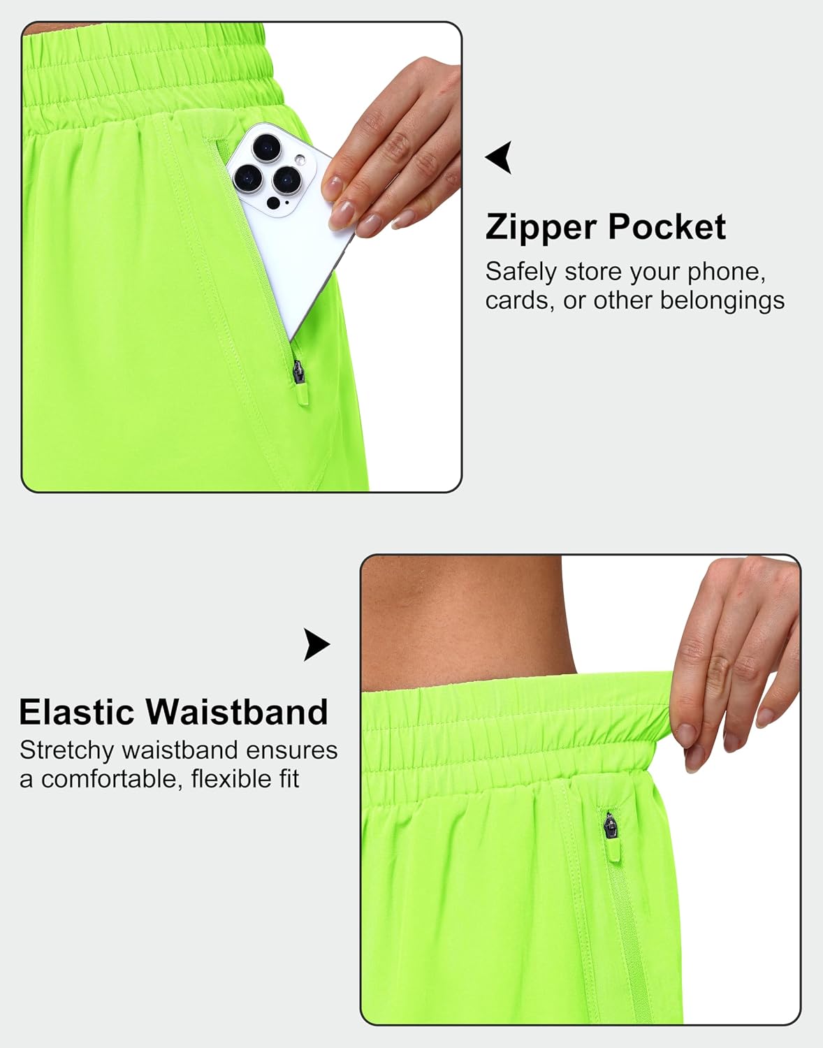 Women's 3" High Waisted Running Shorts Quick Dry Dolphin Sporty Athletic Gym Track Shorts for Women with Zipper Pocket
