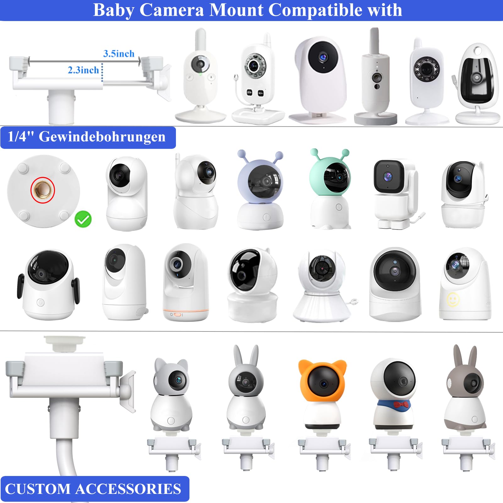 Support Camera Bebe Universel pour Appareil Photo Bébé sans Perçage (33,3") pour BOIFUN/DEATTI/ieGeek