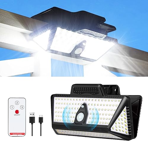 Luces solares grandes con clip para exteriores, 208 LED de 1000 lúmenes, luz solar de seguridad brillante con sensor de movimiento, montaje de 3