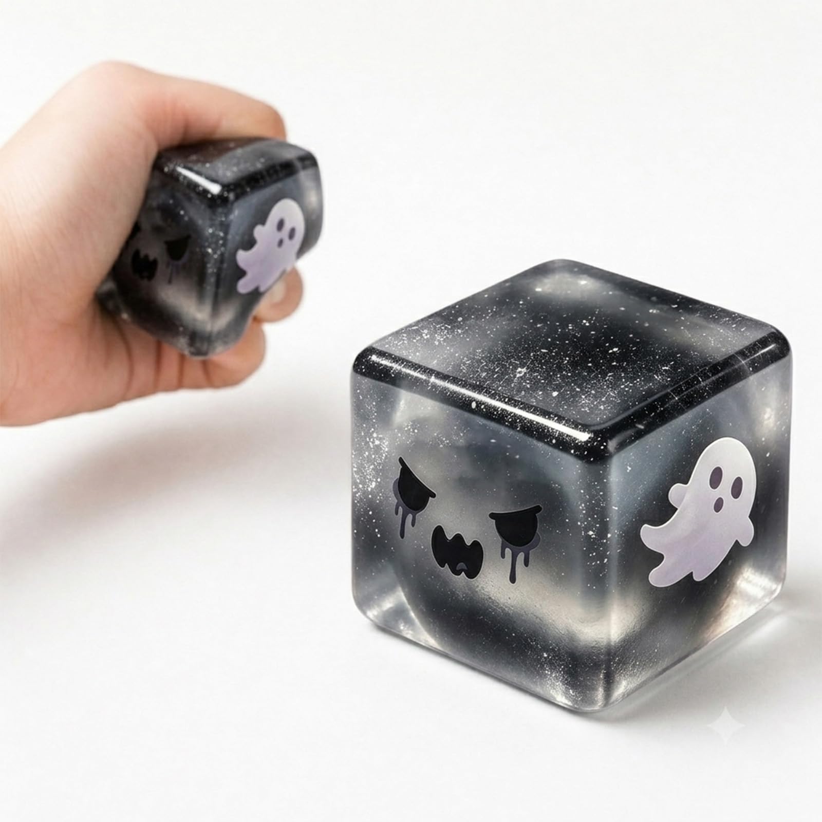 Ghost Glitter Cube Squishy Toy, Spooky Halloween Shaped Stress Relief Toy