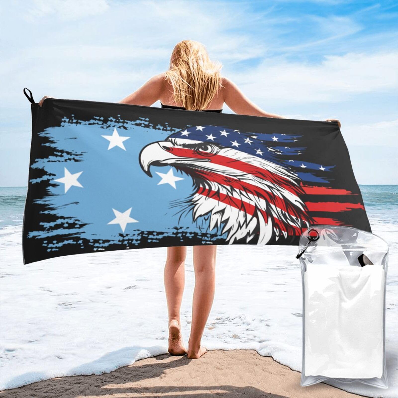 HACXZ America Flag and Micronesia Micronesian Flag Microfiber Beach Towel Lightweight Absorbent Travel Pool for Men Women 27.5"X55"