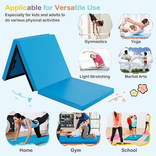 Miniatura 6 de GYMAX Colchoneta de gimnasia plegable, triple de 6 x 2 x 2 pulgadas, con asas de transporte, piel sintética impermeable, cierres de velcro,
