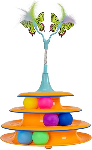 Miniatura 10 de Catstages Juguete para gatos 2 en 1 Spring Teaser – Complemento de pista de pelota interactiva rebotante para gatos con plumas y campanas, azul Hunt