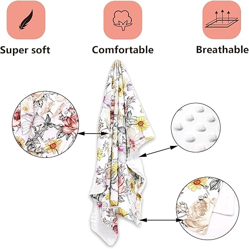 Miniatura 6 de Sábana de algodón para cuna, manta floral para bebé, manta floral para niños y niñas, respaldo punteado, doble capa, manta de recepción de cuna,