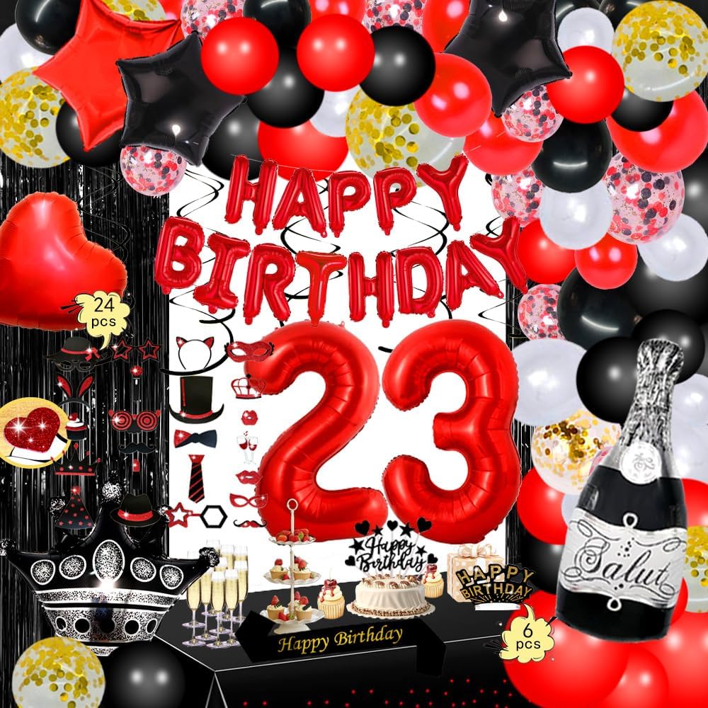 QYIMMIO 23rd Happy Birthday Decorations Kit, Red Happy