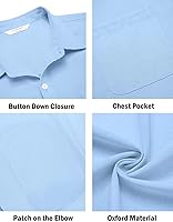 Vista 55 de COOFANDY Camisa Oxford de manga larga con botones para hombre, camisas de vestir de ajuste regular