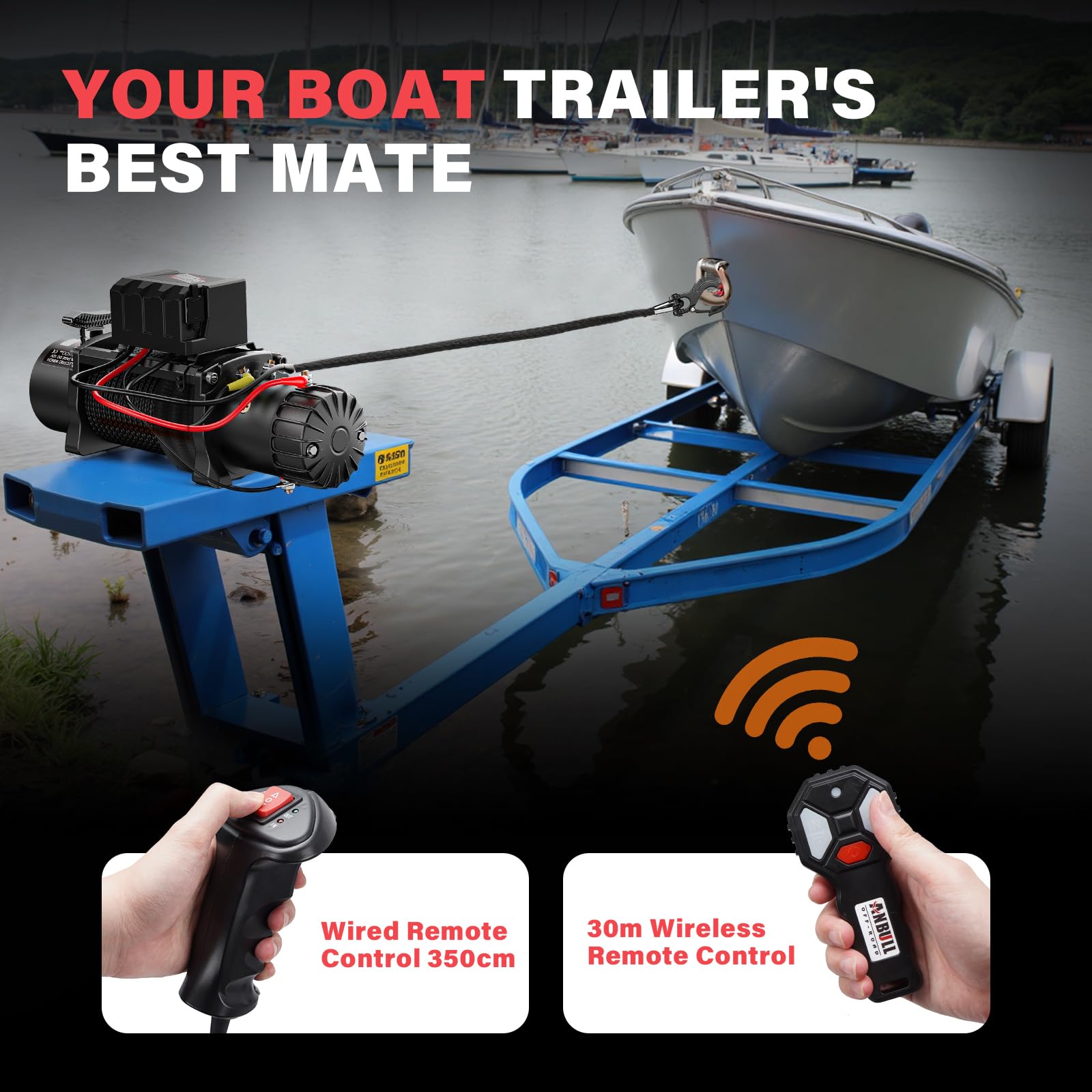 Anbull Cabrestante Eléctrico 12V 13500 LBS/6136 Kg, Cuerda sintética 9.5mm*26m, IP67, 6,6 CV, Cuerda de Nailon, Compatible con Quad, SUV, Camión, Remolque de Barco, Camioneta SUV, Electric Winch 12V