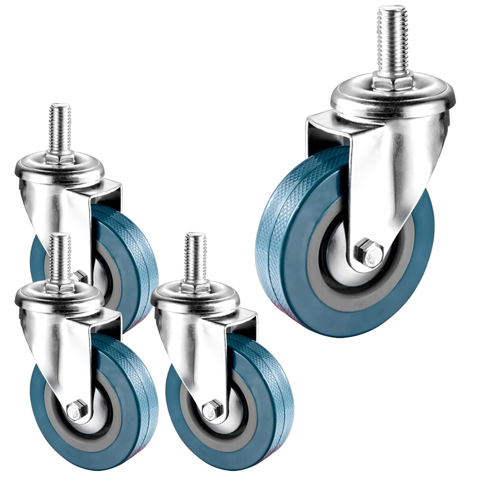 ZGUOUZANTYE Heavy Duty M10 M12 Threaded Stem Casters 4 Pack No Noise Dual Locking Brakes For Furniture Table Trolley Workbench(Swivel,75mm(3in) m12)