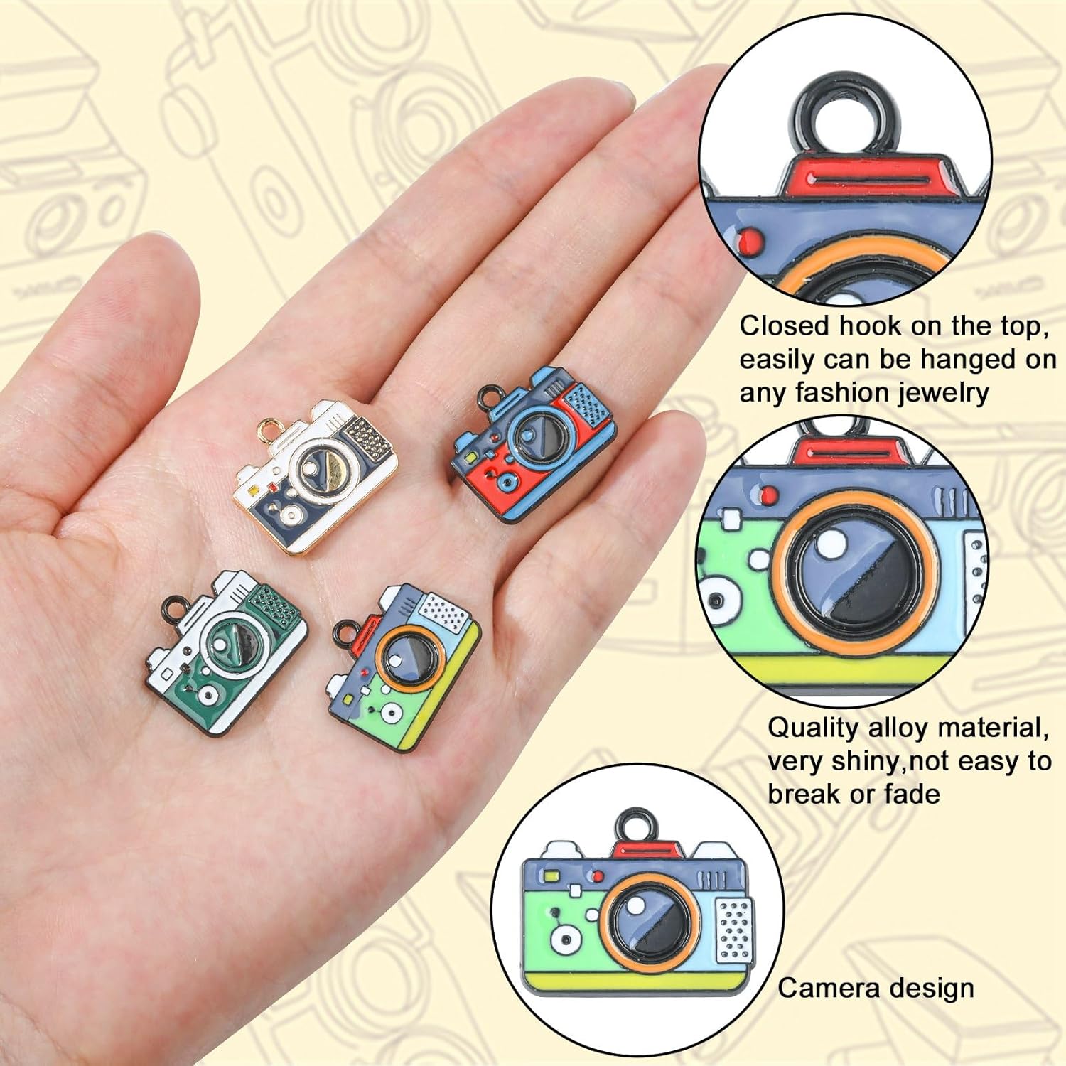 Ornazy 20 pcs 4 Colors Enamel Camera Charms Life Travel Hobby Charms Colorful Travel Photography Charms for Jewelry Making Earrings Necklace Bracelet - Image 3