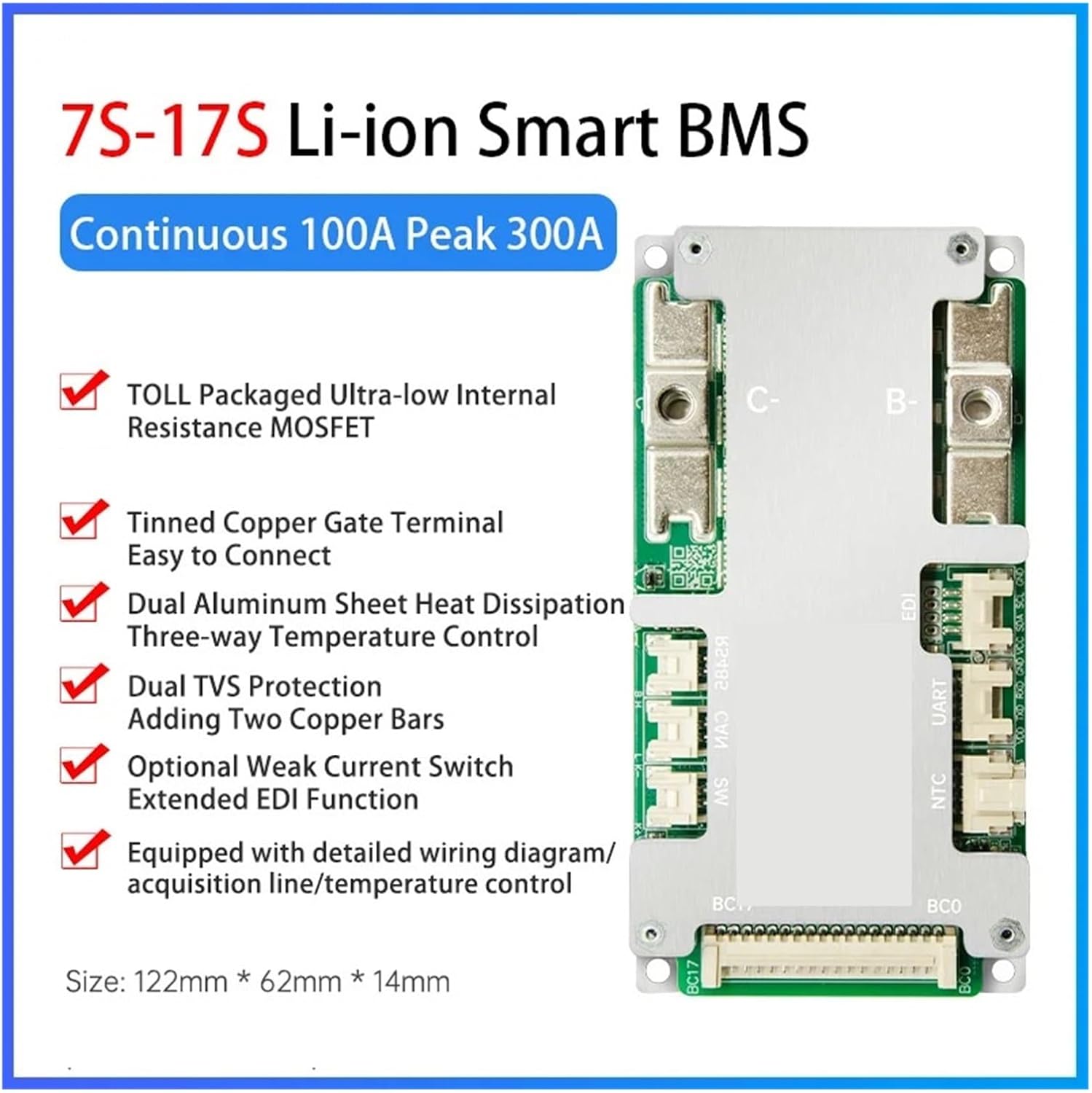 Battery Equalizer 3.2V Lithium Iron Phosphate 3.7V Lithium Battery Protection Plate OH17SA01 7S-17S 40A 60A 80A 100A BMS(3.7V NMC 100A)