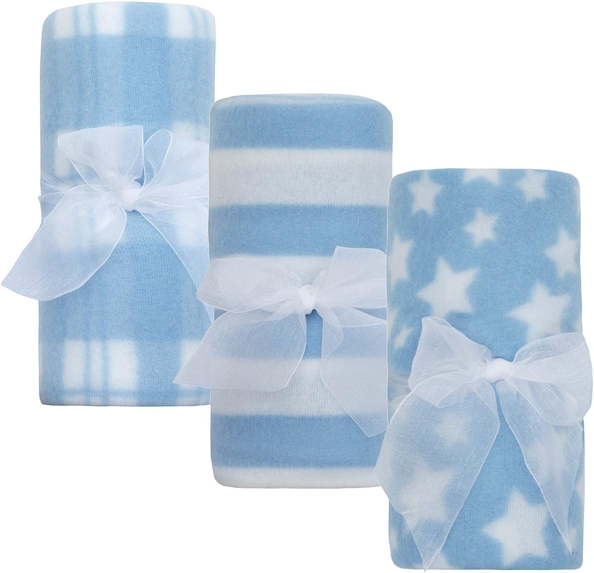 QT Newborn Baby Boys and Girls Fleece Comforter 3-Pack Multi-Purpose Blankets