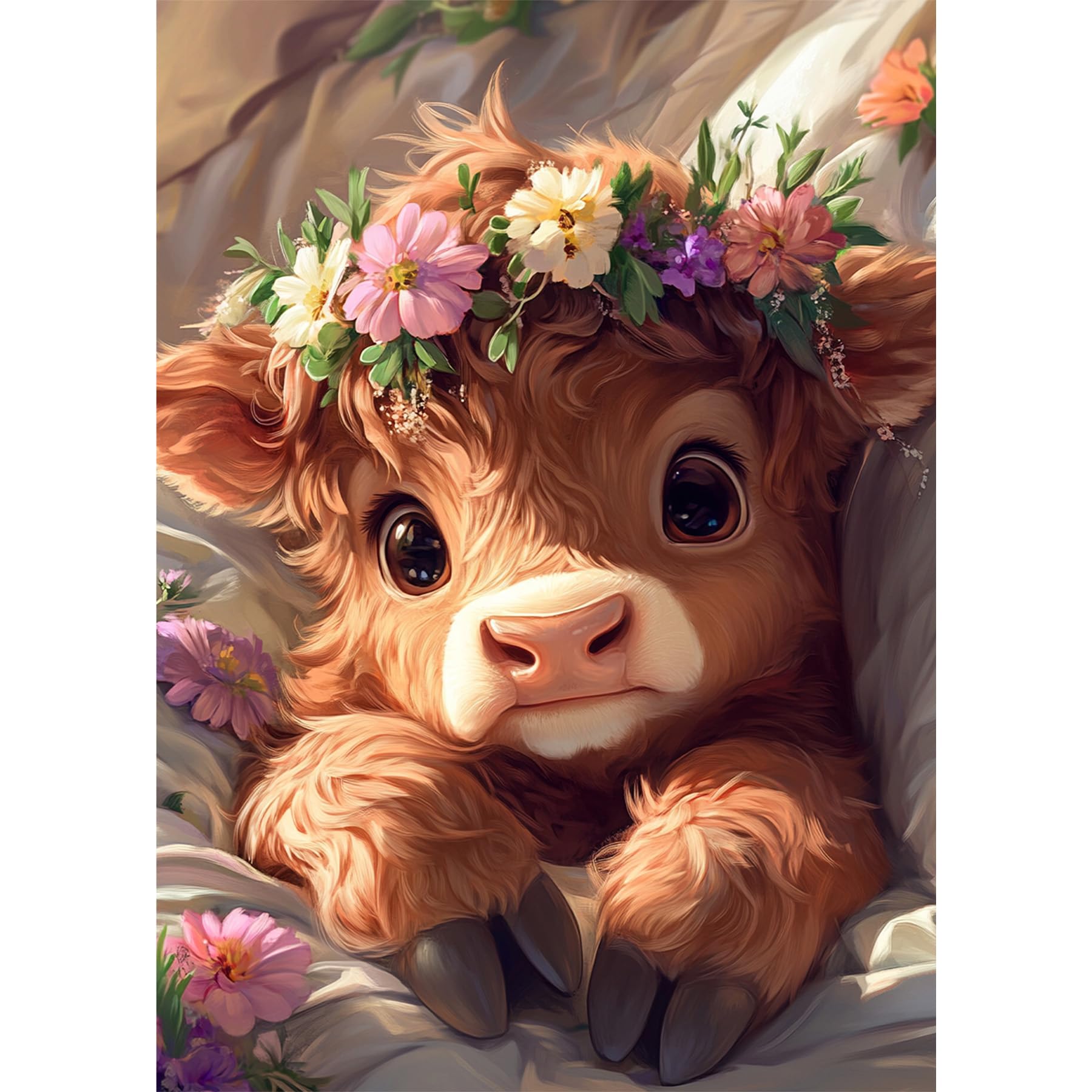 Bowetile 5D DIY Diamond Painting Art Kits Highland Cow, Animal Diamond Art Painting Kits for Adults, Full Drill Flower Painting Rhinestone Embroidery Pictures for Beginners, Home Wall Decor 30x40 cm