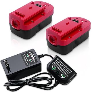 2Packs 4500mAh HPB18 Ni-Mh 18 Volt Battery and Charger for Black and Decker 9.6V-18V Ni-Cd&Ni-Mh Battery Compatible with Black and Decker 18V Battery HPB18 244760-00 A1718 FS18FL FSB18 Tools (Red) - Amazon product rated Grade A