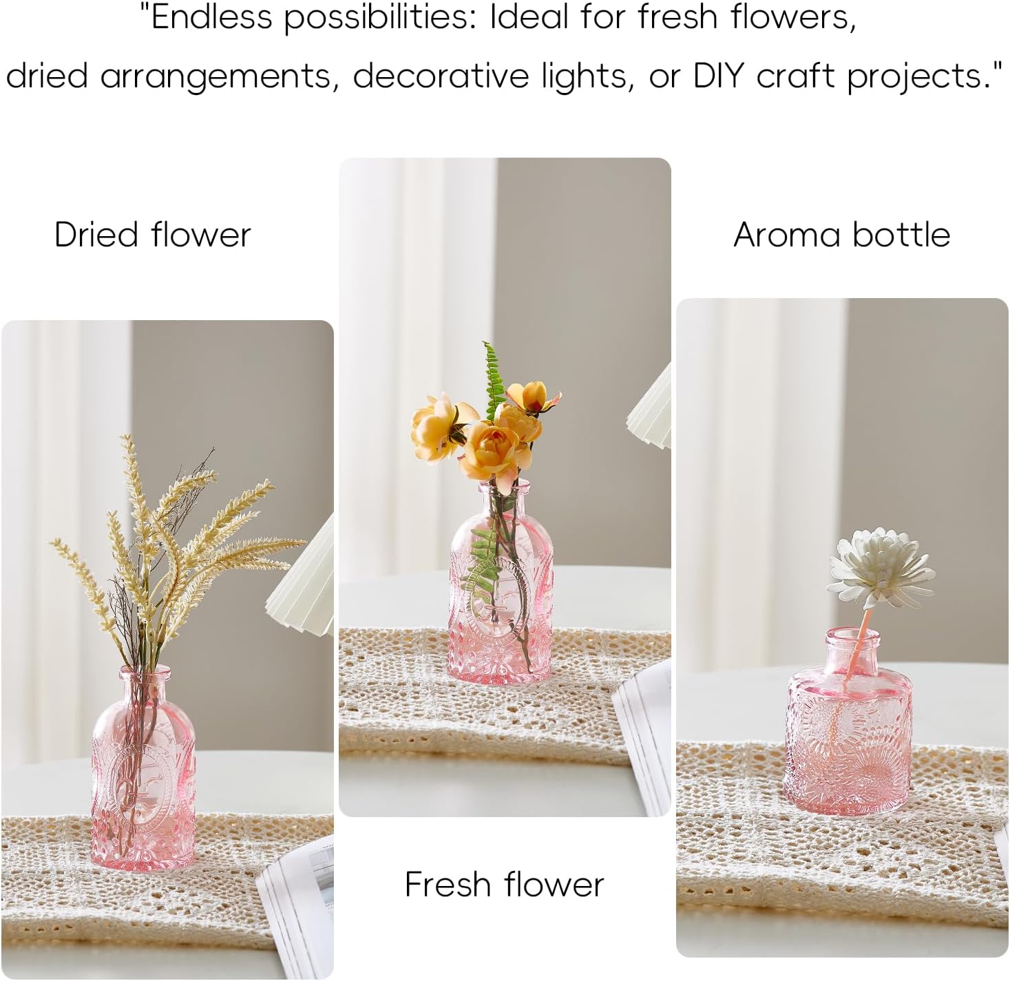 Glass Bud Vases Set of 32 - Pink Assorted Small Mini Glass Vases for Flowers, Crystal Vintage Vase Set, Bulk Centerpieces for Table Décor, Wedding, Home and Events (Pink, 32 Pcs)