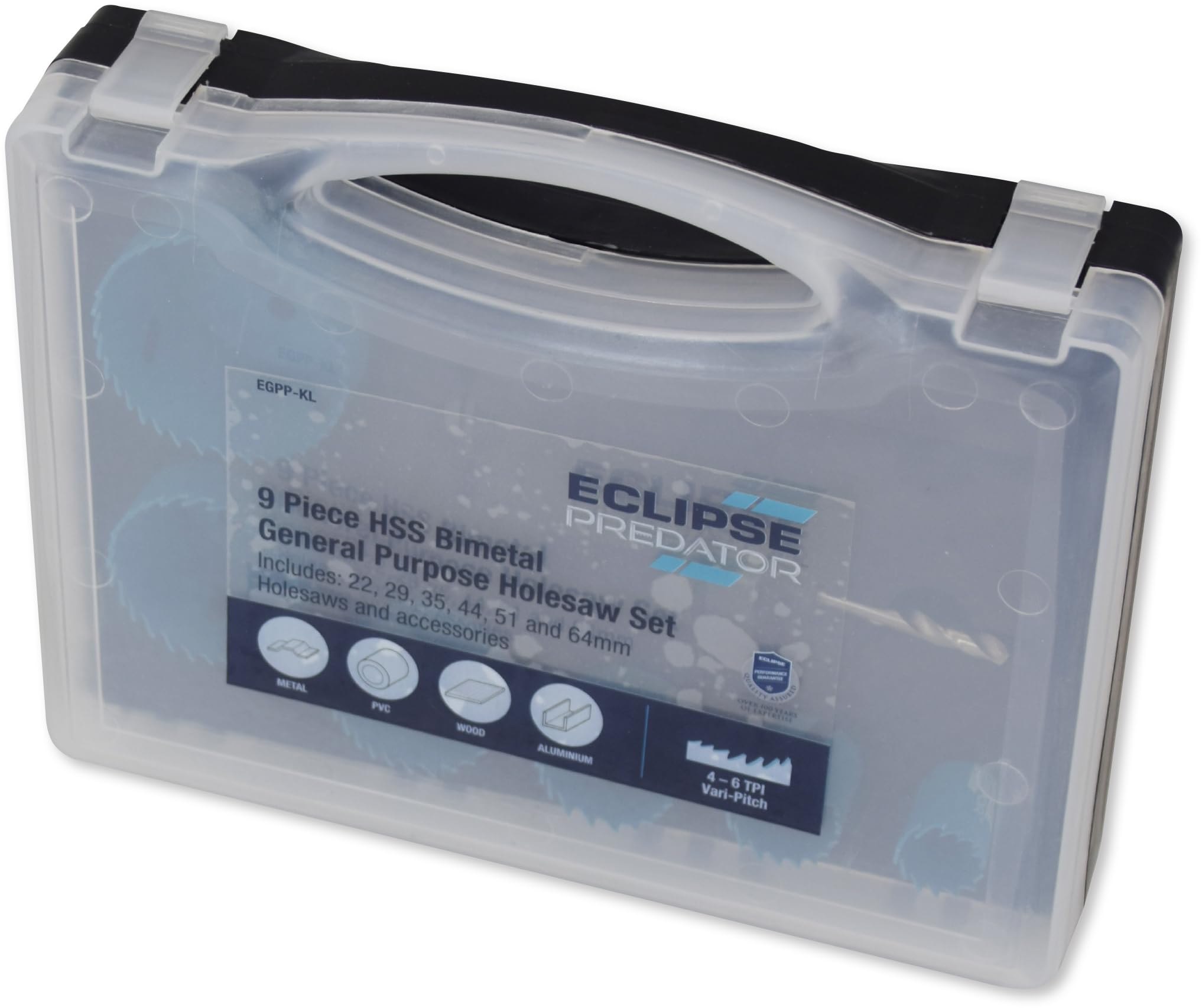Eclipse Professional Tools EGPP-KL Kit de scies-cloches en acier HSS bimétallique à usage général de 9 pièces