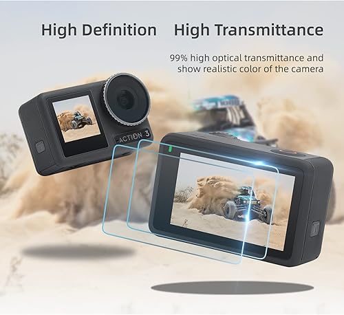 Miniatura 5 de Protector de pantalla de vidrio templado para cámara DJI Osmo Action 3, 2 películas protectoras de pantalla frontal y 2 películas protectoras de