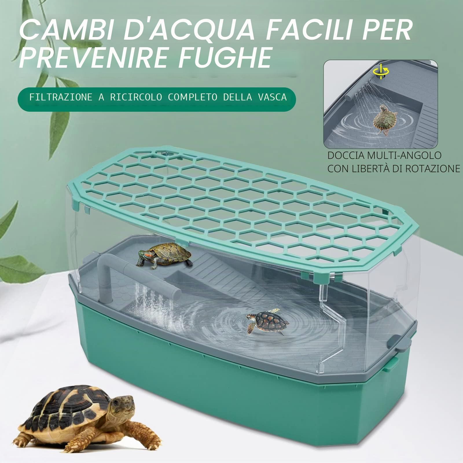 Turtle Tank Aquarium con Pompa Dell'acqua Reptile Habitat Turtle Tank Terrario Piattaforma di Crogiolarsi con Sistema Doccia Strato Filtrante