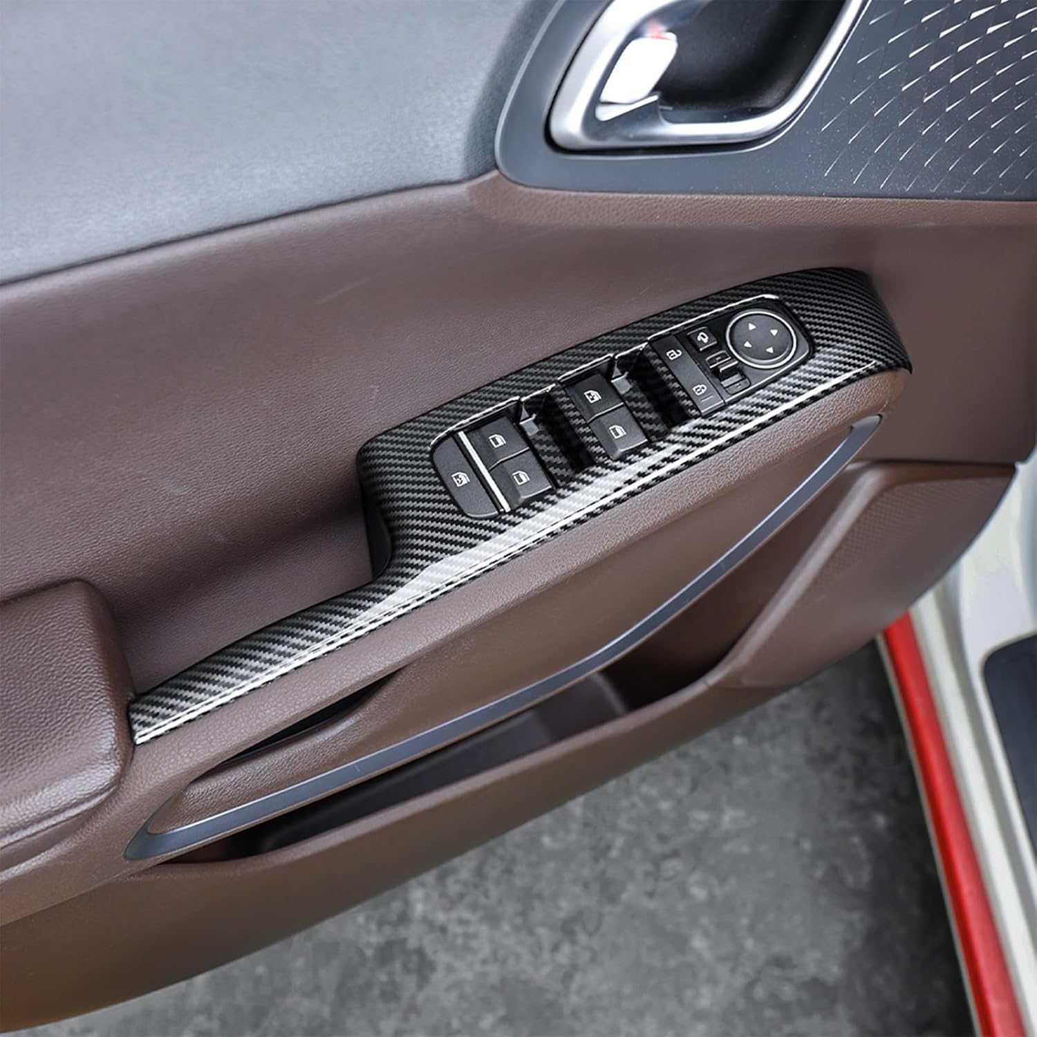 5P Side Door Lock Lift Control Button Frame Panel Protective Trim Sticker,Door Lock Glass Control Button Panel Cover, Compatible with Kia Soul 2020-2025 Accessories (Carbon Fiber Pattern)