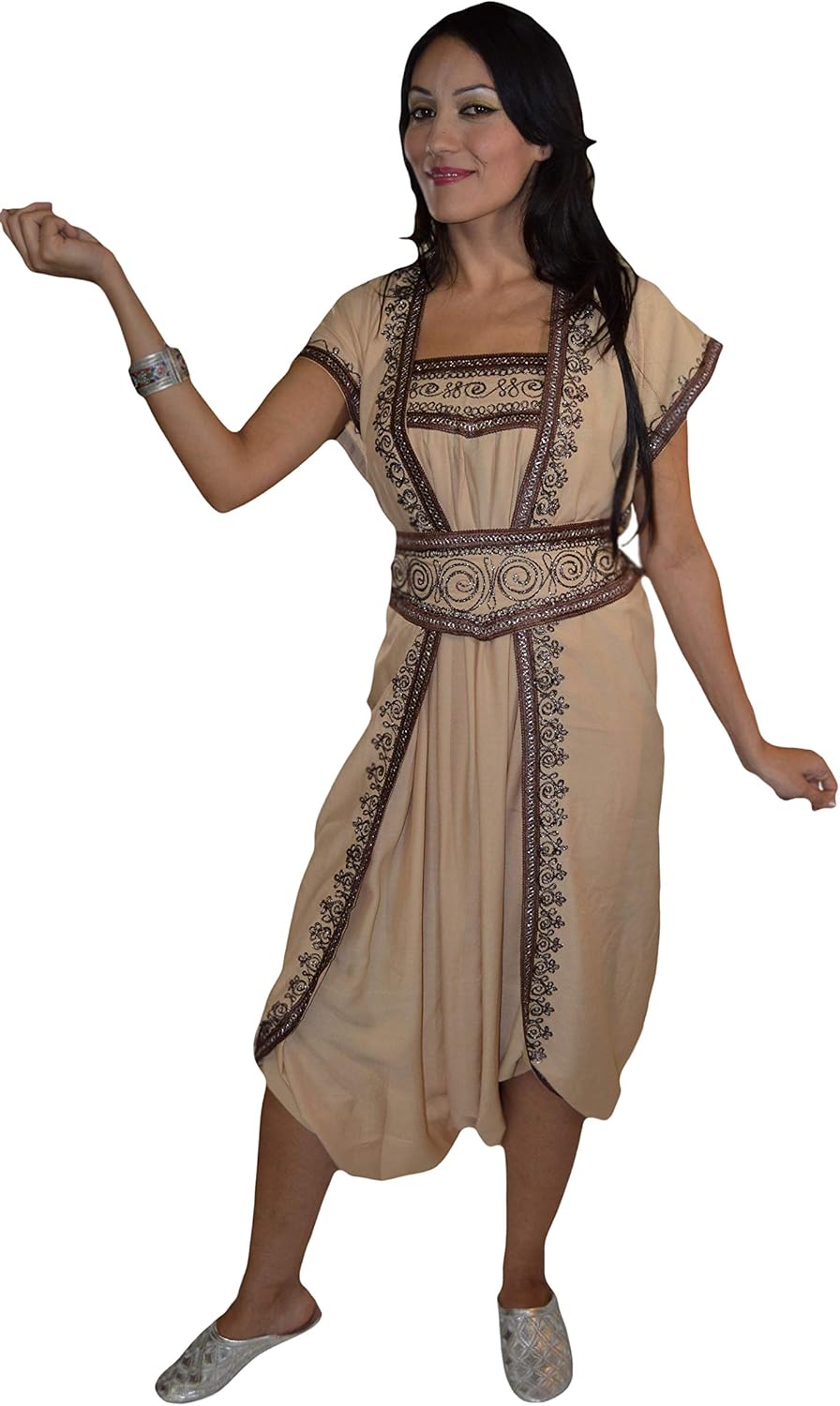 Moroccan Caftans Women Handmade Jumpsuit Set One Size Beige