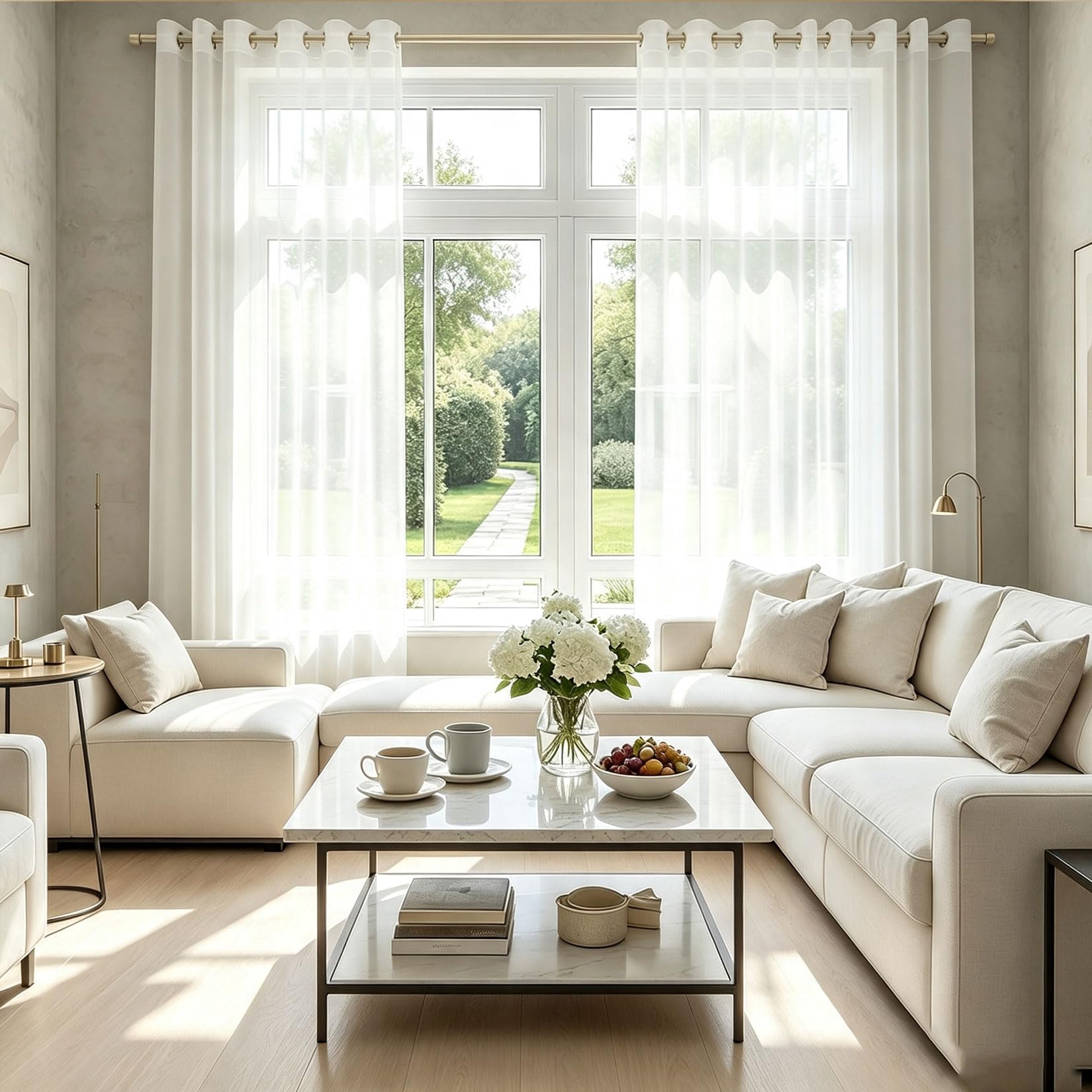 Firany Zwiewne 210 x 220 cm Półprzezroczysta, Przelotki Zwiewne Zasłony Walory Dekoracyjne, Przewiewność Do Okien, Drzwi, Na Patio, Do Hotelu, Biały