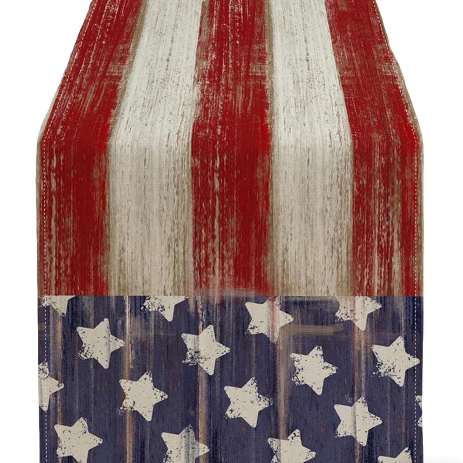 Hredwep 33X183Cm Linen Table Runner with Patriotic Star and for 4Th of July Independences Day Kitchen Decorations
