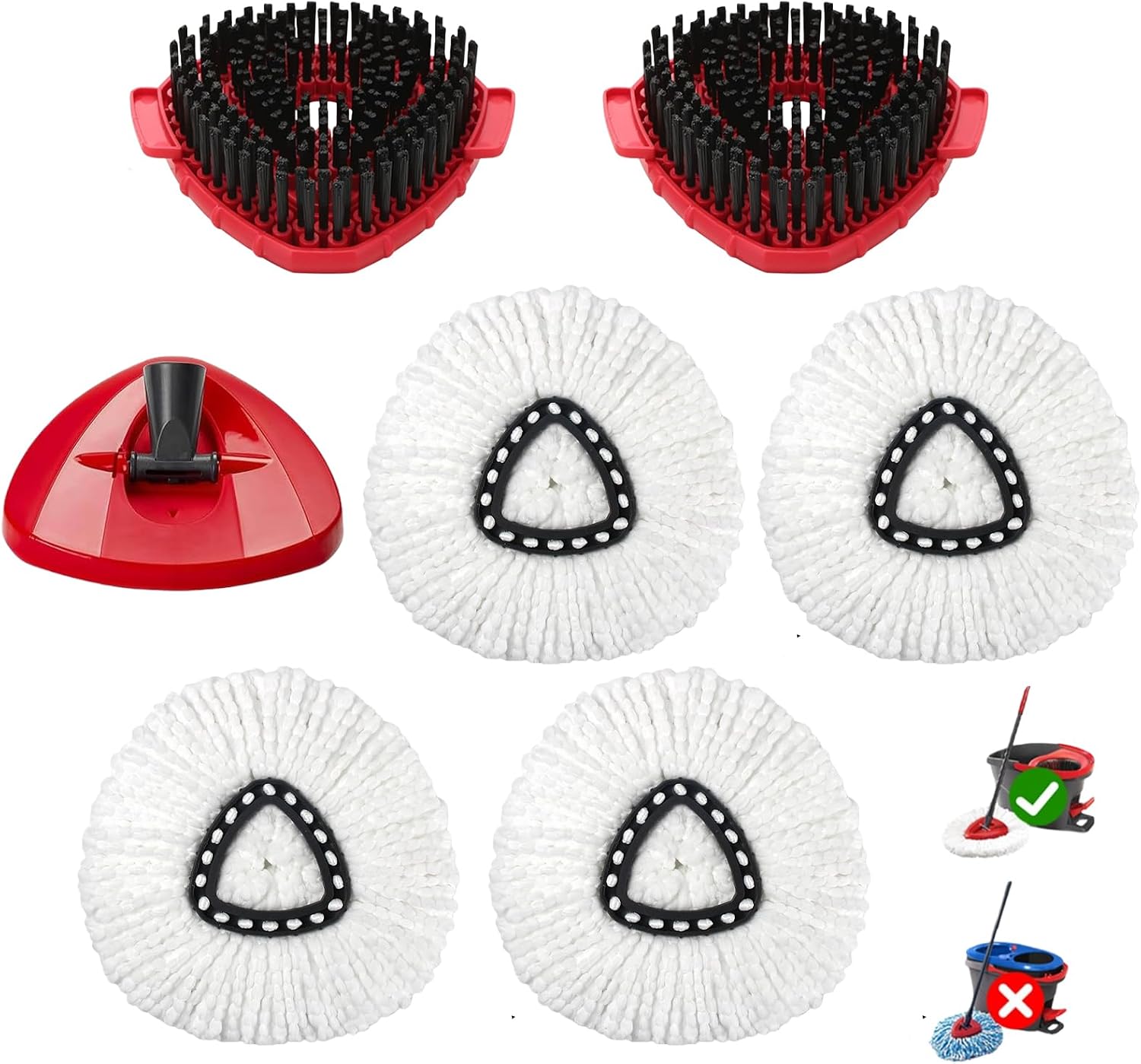 7-Pack Mop Heads Replacements Compatible with O Cedar EasyWring 1 Tank, Includes 4 Microfiber Spin Mops Replace Head, 2 Scrub Brushes, and 1 Base, Reusable and Machine Washable for Cleaning Floors
