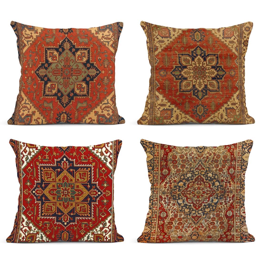 Sanwarm Throw Pillow Covers Home Decor Set of 4 Pillow Cases Decorative 18 x 18 Inches Cushion Couch Sofa Pillowcases Turkey Kilim Ancient Antique