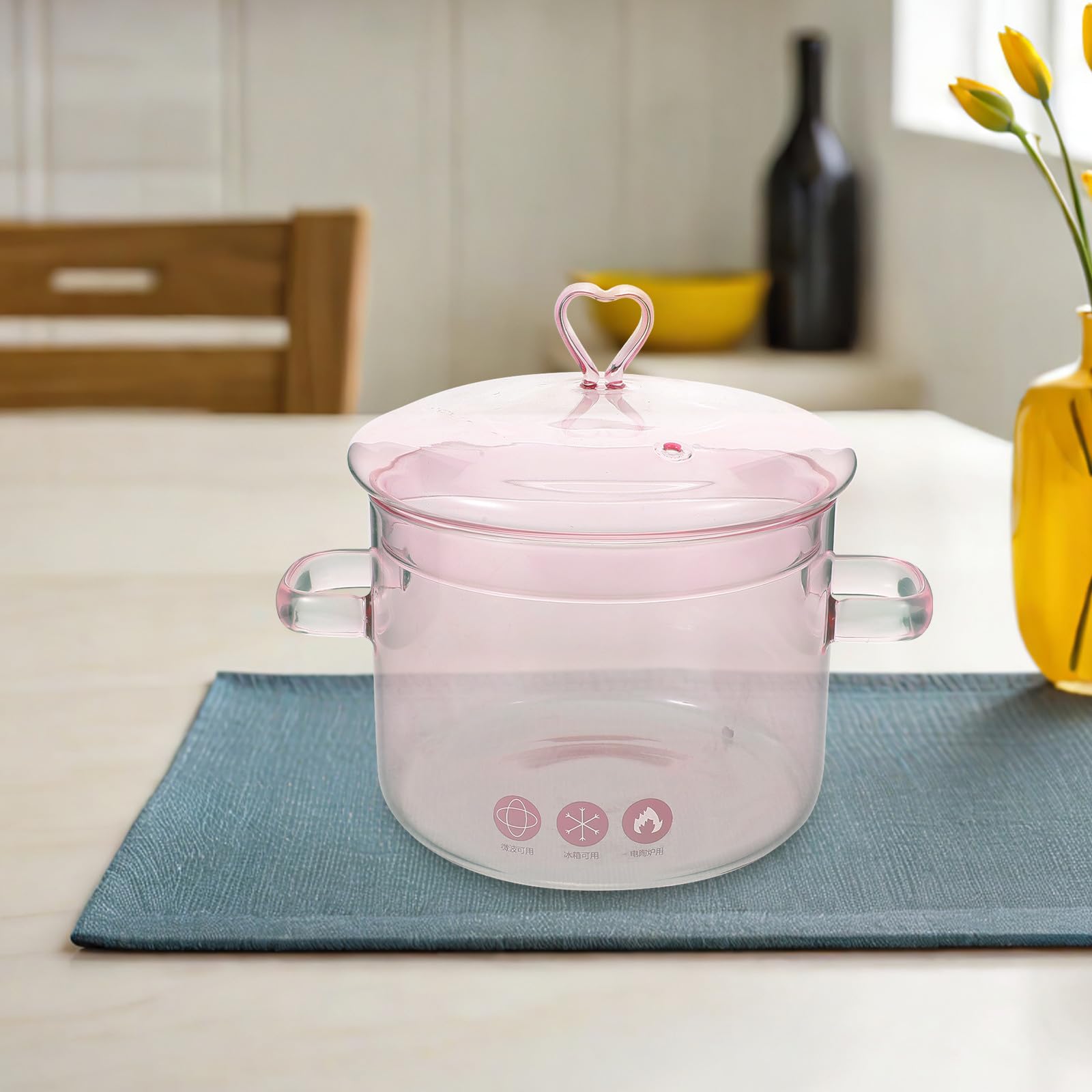 TOYANDONA Pentola in Vetro a Cuore 1900ml in Vetro Borosilicato Rosa | Doppie Maniglie, Adatta a Fornelli Elettrici in Ceramica, per Cottura Quotidiana e Pranzi in Famiglia