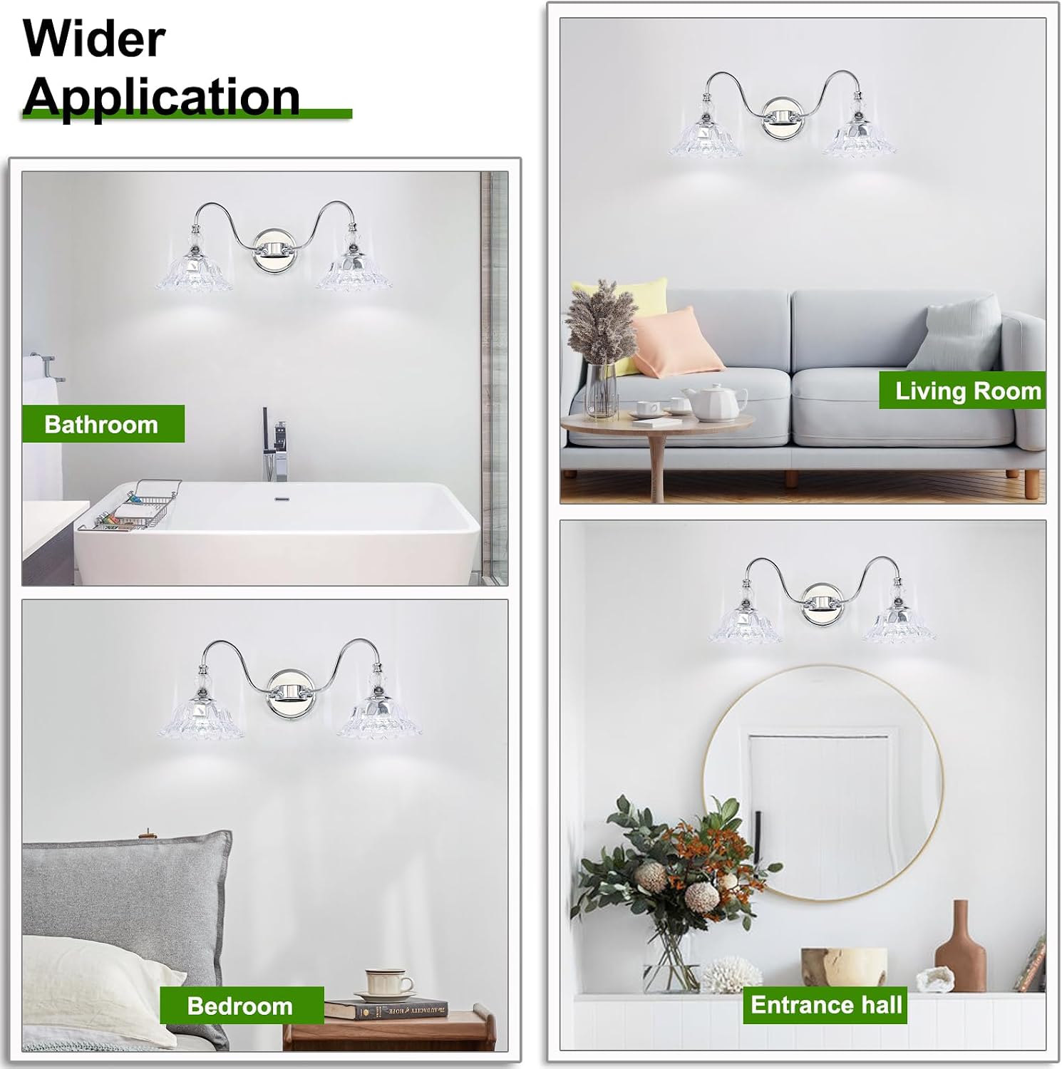 Modern Bathroom Vanity Light Fixtures 2 Lights Chrome Vanity Lights for Bathroom with Floral Crystal Glass Shade Modern Wall Lamp for Mirror(Exclude E26 Bulb)