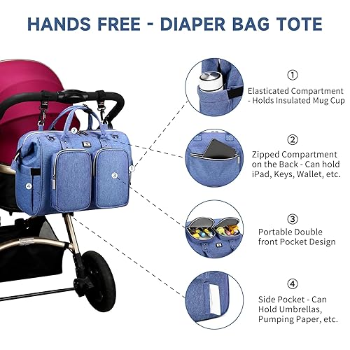 Miniatura 4 de Bolsa de pañales con cambiador y correas para cochecito, bolsas grandes portátiles para bebés recién nacidos, mochilas de viaje unisex y elegantes