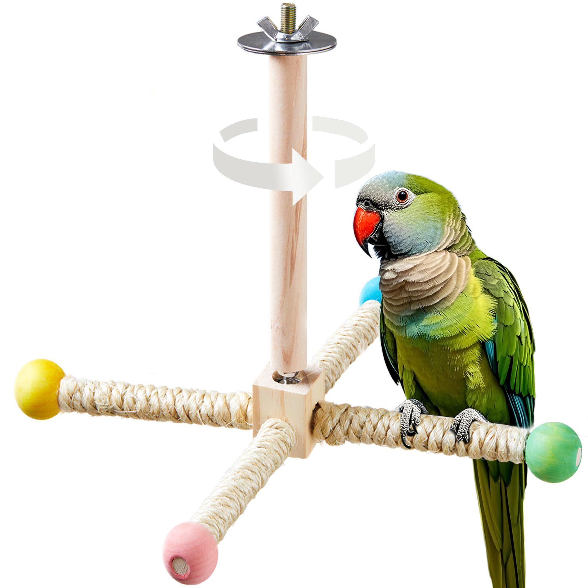 Large Bird Perch Toy, Interactive Wooden 360° Spinning Cage Toy(L)