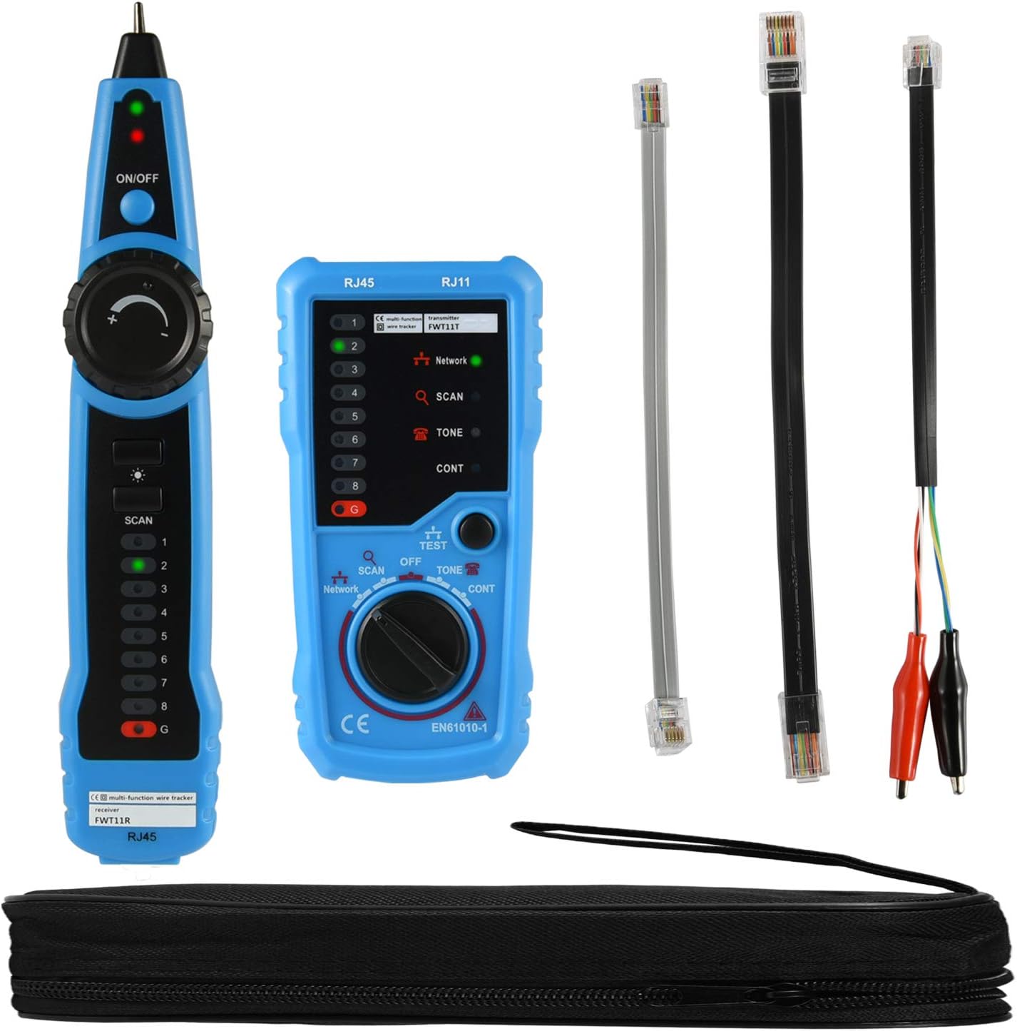 Wire Tracker RJ11 RJ45 Cable Toner Line Finder Multifunction Wire Tracer Ethernet LAN Network Cable Collation Telephone Line Tester Continuity Checking with RJ11 Adapter, Toolkit, eBook