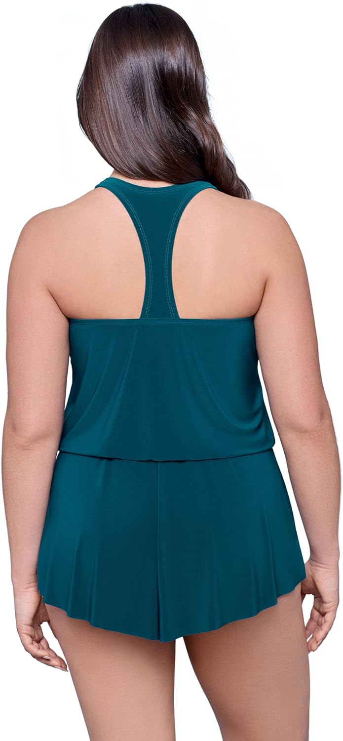 Aqua Green Womens V-Neck Full Coverage Racerback Swim Romper with Pockets - Image 3