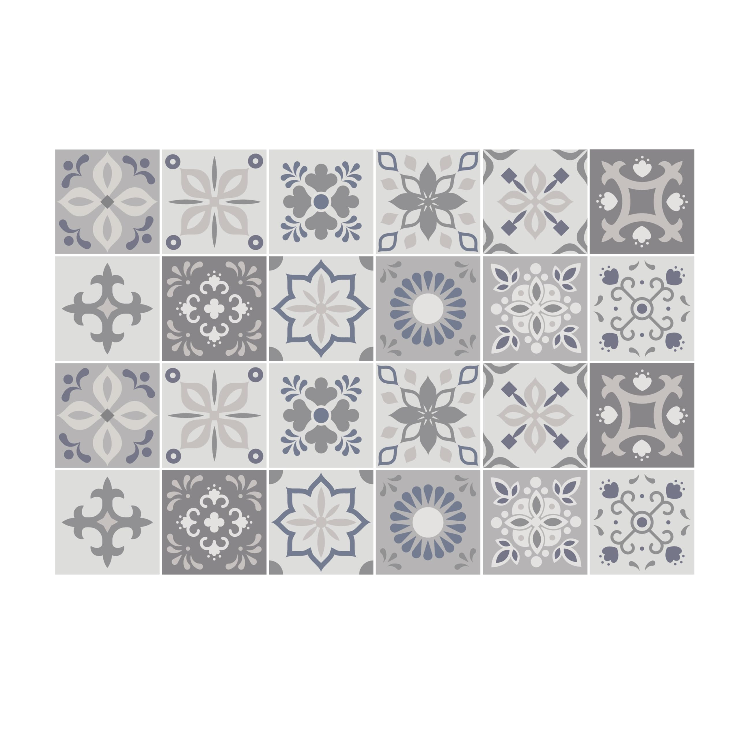 Walplus Palace Light Grey Moroccan Tile Transfers For Kitchen 15X15cm(6") Stick On Tiles Walls Self Adhesive Removable Sticky Back Tile Stickers 24 Pcs