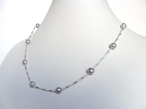 Miniatura 6 de Silver pearl chain necklace, station chain, tip cup necklace, everyday style, 6.5-7mm pearls, 18.5 inches, handmade, Let Loose Jewelry