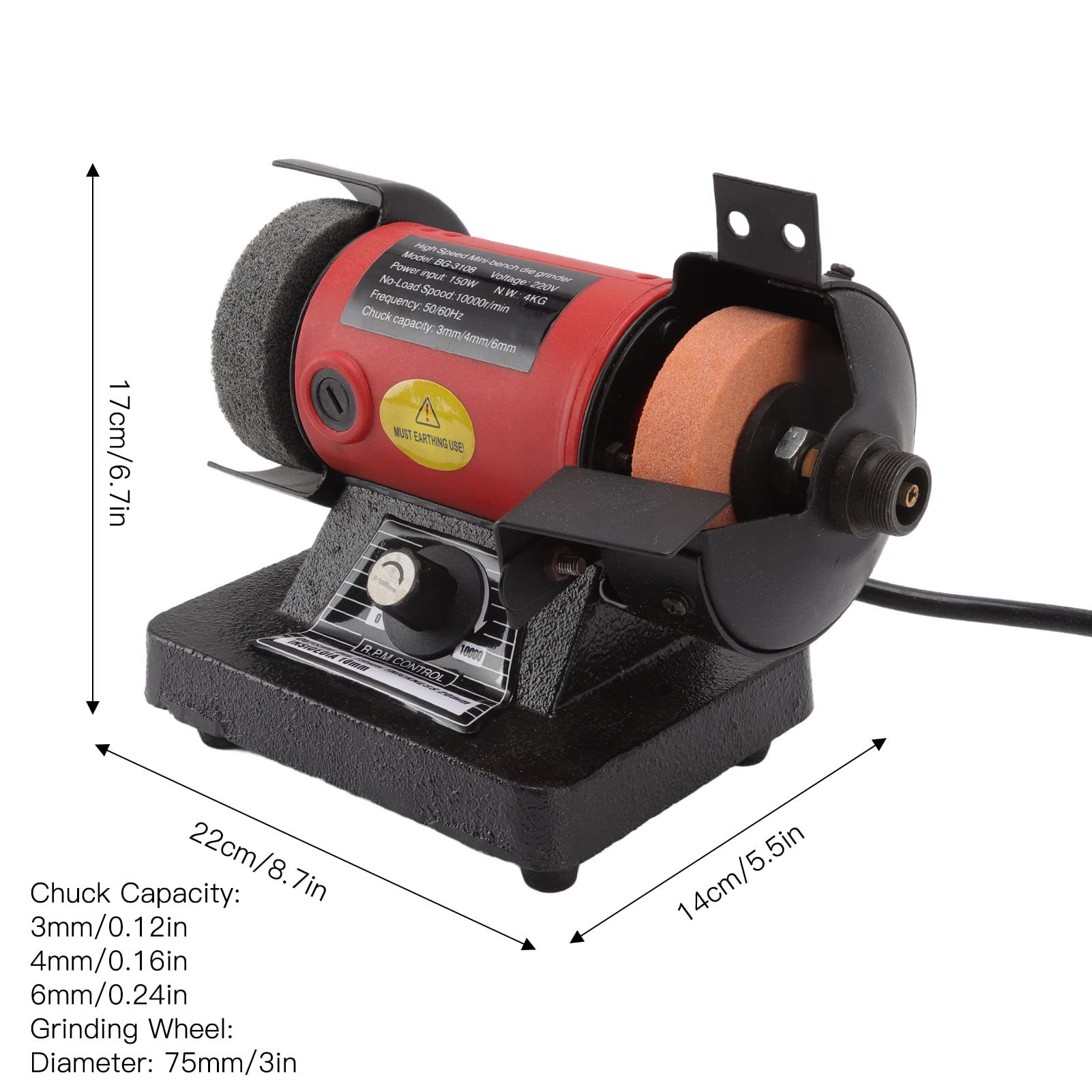 TENP Amoladora de Banco, Mini Amoladora de Banco eléctrica versátil de Alta Resistencia de 220V 150W para taladrar (Enchufe de la UE)