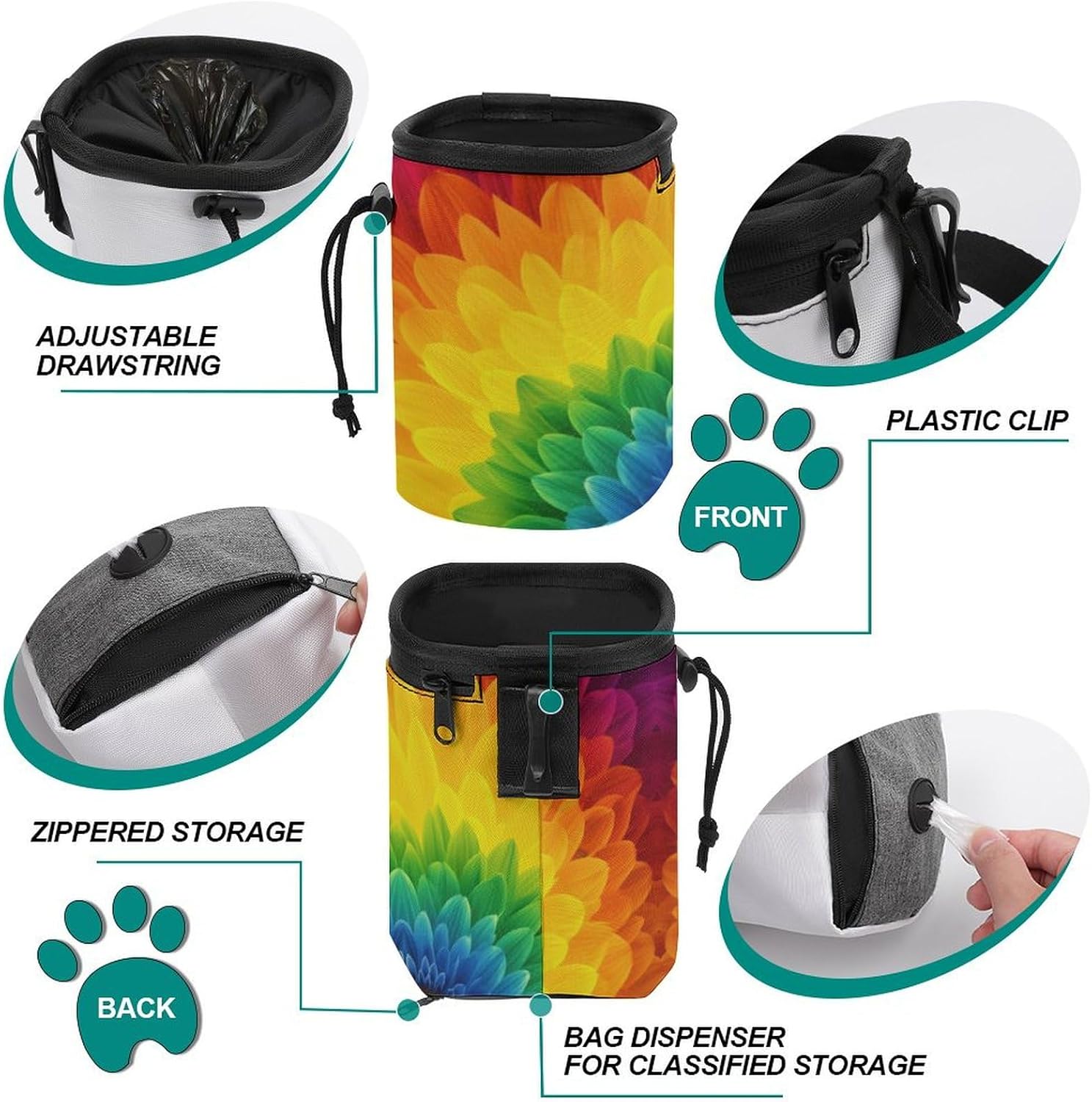 Dog Treats Pouch Sunflower Rainbow Dog Treat Training Pouch Pet Dog Out Training Belt Bag, Dog Training Bag 6 71C9fg7Wc9L. AC SL1500
