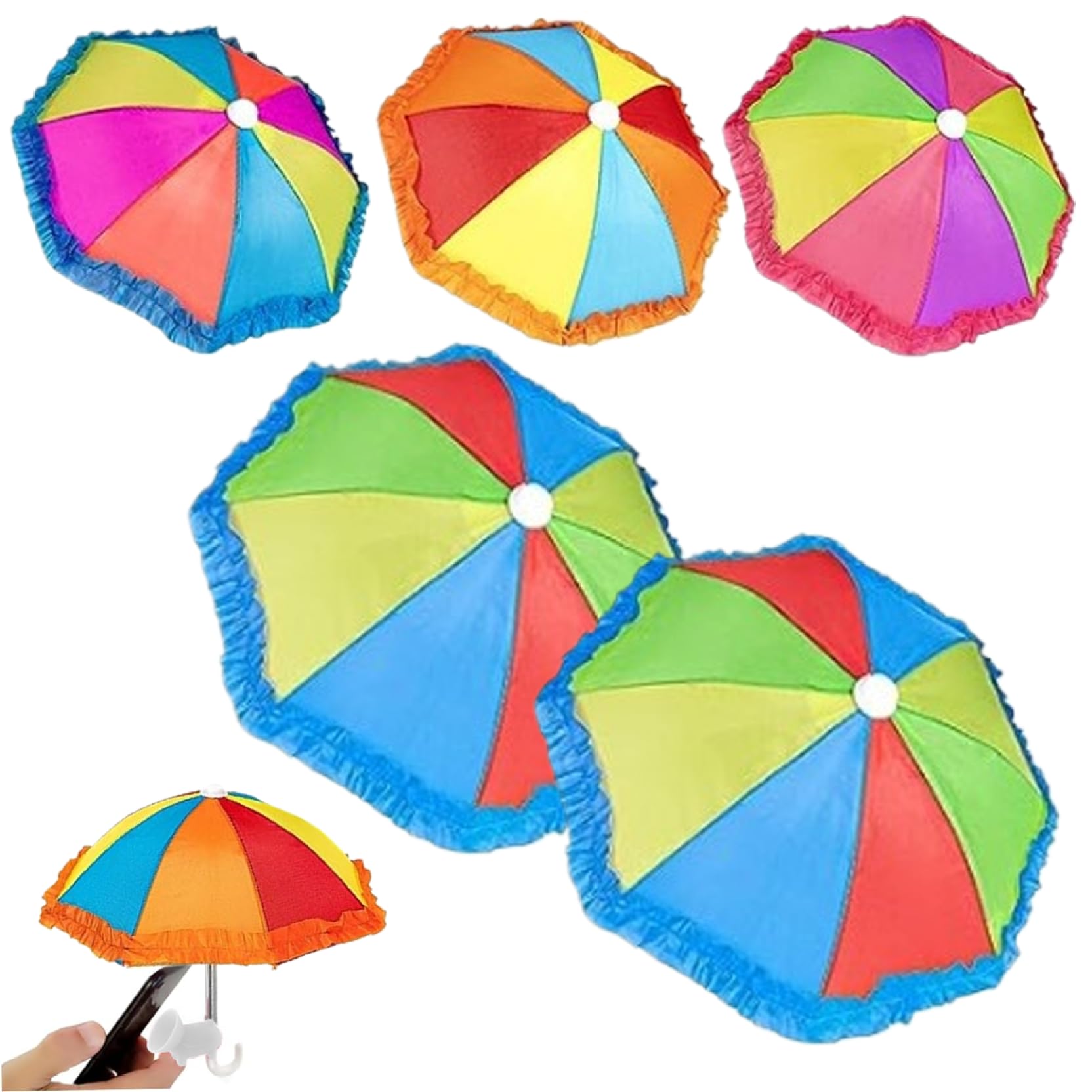 Wedhapy 5Pcs Phone Umbrella For Sun Phone Sun Shield Protection Rainbow Sunshade For With Powerful Piggy-Shaped Suction Cup Stand Shade Cell Umbrella