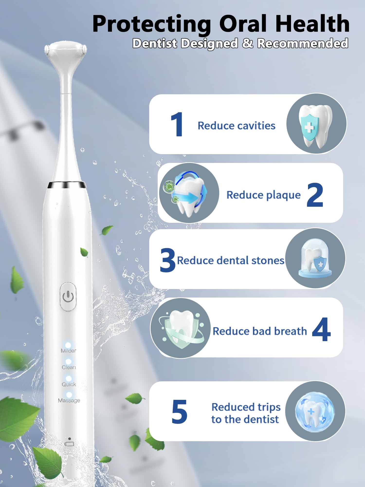 Hilo dental eléctrico para dientes, hilo dental eléctrico con 50 cabezales de repuesto, 4 modos de limpieza, hilo dental fácil de deslizar para un cuidado suave de las encías, hilo dental recargable y