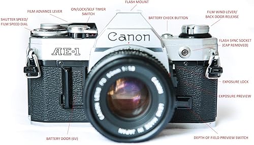 Miniatura 2 de Canon Cámara de película AE-1 de 1.378 in con lente 1:1.8 de 1.969 in (renovada)