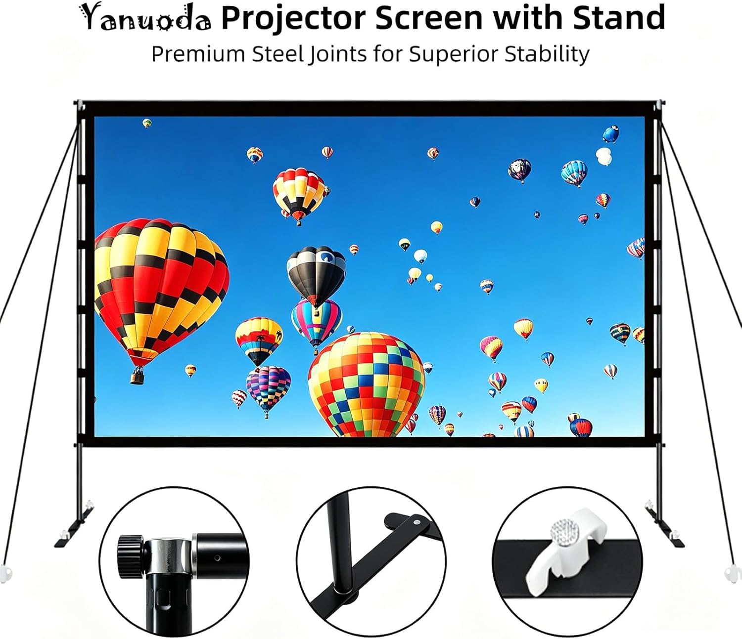 Écran de Projection 120" 4K HD 16:9 Anti-Pli avec Support Renforcé pour Home Cinéma Intérieur Extérieur