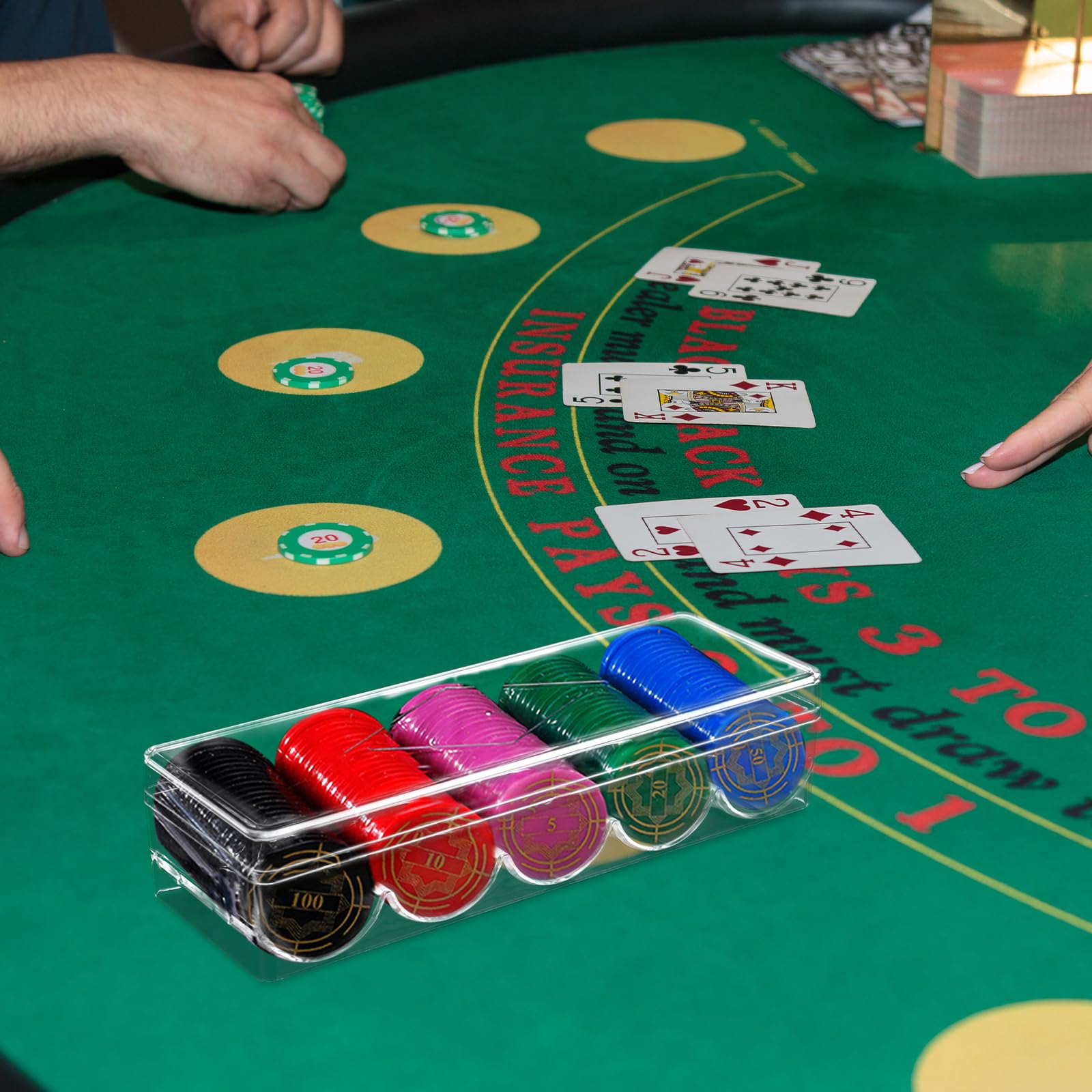 SENENQU Lot de 10 étagères à jetons de poker en acrylique transparent avec couvercles, plateau de casino pour jetons de poker Texas Hold'em, Blackjack, 100 jetons chacun