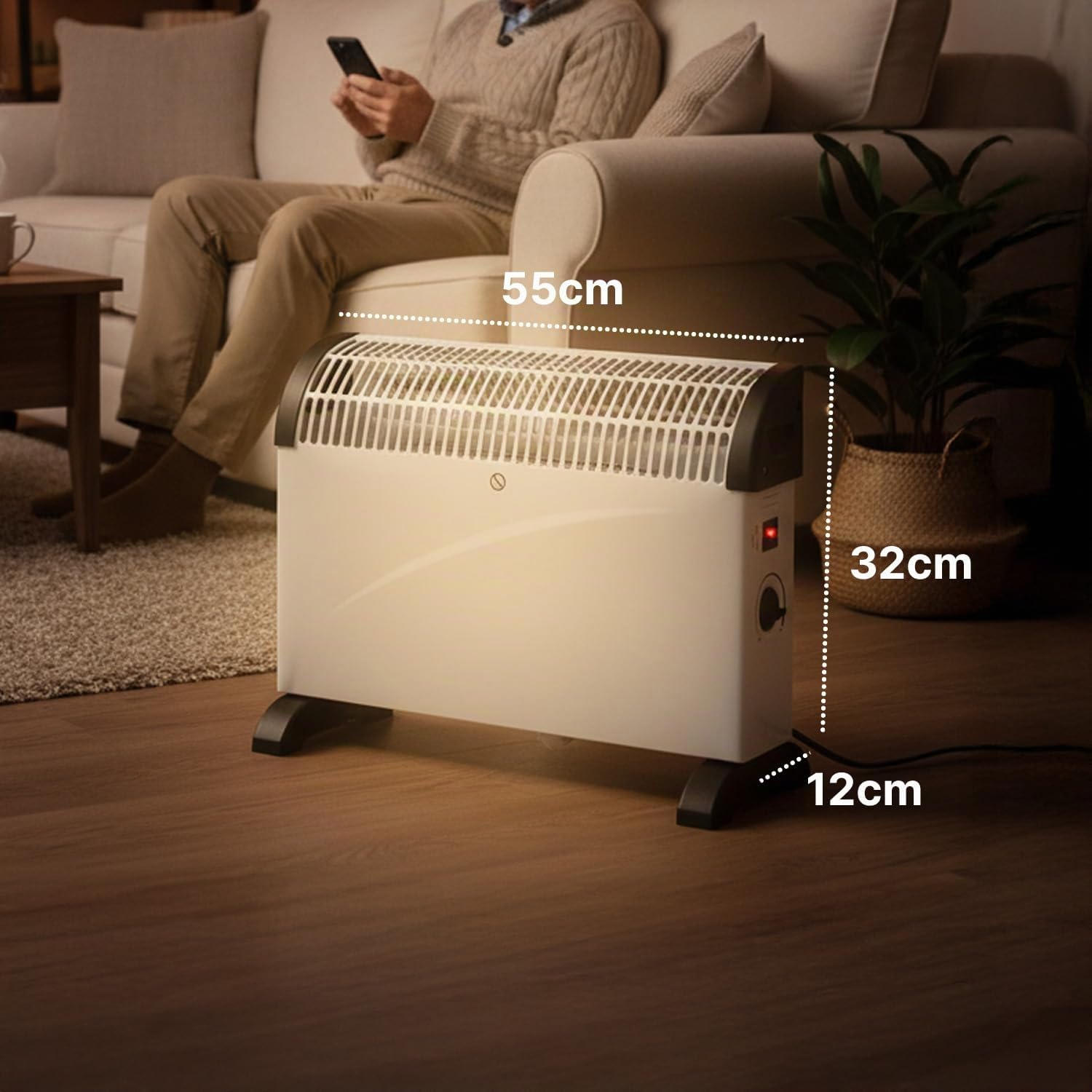 Avilia Termoconvettore Elettrico Silenzioso 2000W - Stufa Elettrica con Piedini Antiscivolo - 3 Impostazioni di Riscaldamento - Protezione Antisurriscaldamento - Ideale per Ambienti Grandi BIANCO