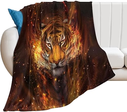 Fire Tiger Flannel Fleece Throw Blanket Soft Warm Lightweight Fuzzy Plush Blankets for Bed Couch Sofa 60x80
