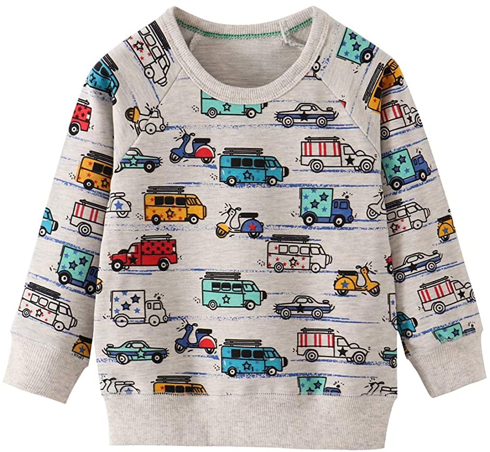 Toddler Boys Sweatshirts Kids Cotton Long Sleeve Crewneck Pullover Cartoon Print Shirts 2-7T