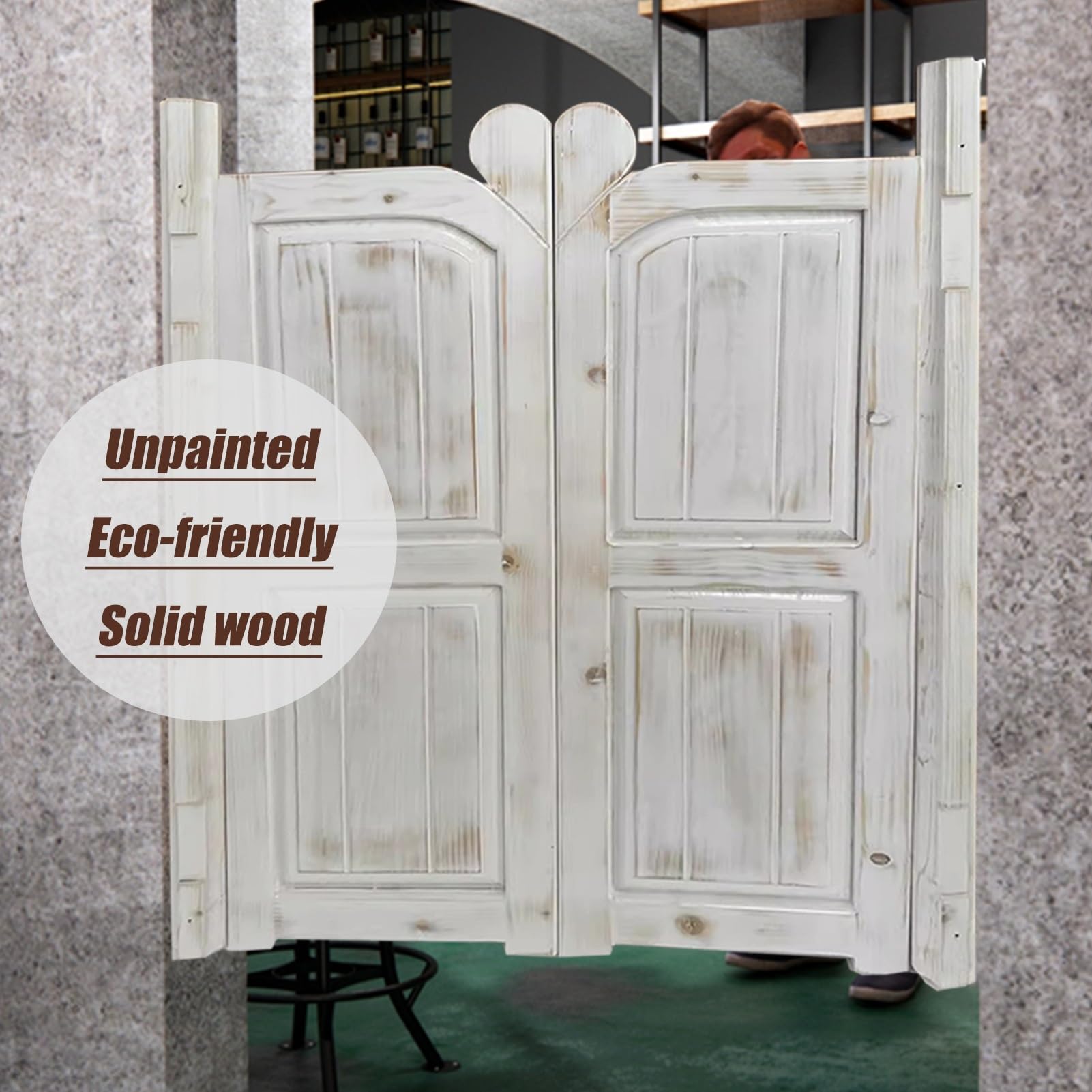 Porte Battante Portes Battantes de Café Non Peintes pour Porte de Cuisine, Porte de Salon Battante en Bois Massif Naturel Ouverture Personnalisable, Séparateur de Salon D'entrée de Couloir(W75xH90cm/2