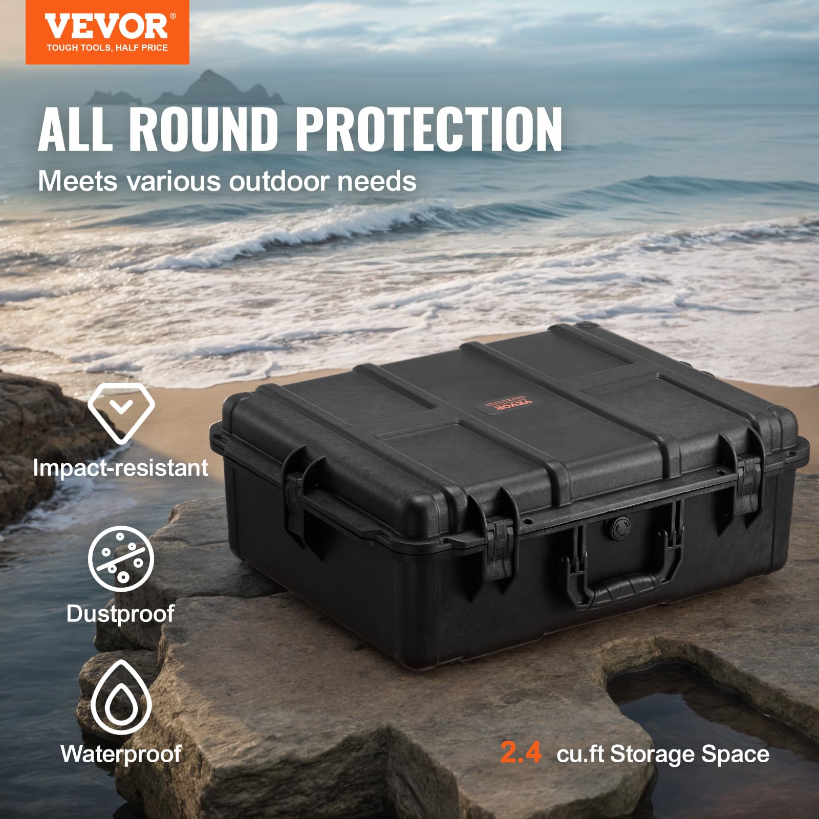 VEVOR Estuche Rígido Resistente a la Intemperie de 620 x 490 x 225 mm, Estuche Protector Resistente con Espuma Precortada, Asas Retráctiles para Viajes, Caza, Uso Militar, Táctico, Impermeable IP67