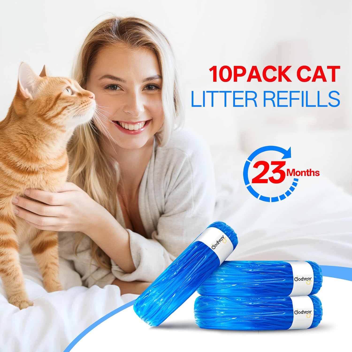 10Pack Cat Litter Refill Bags Compatible with Litter Genie XL+/Plus/Standard/Style/Desgin Pail, Litter Bags with 7-Layer Odor Control Technology, 23 Months Supply (Cartridge NOT Included)