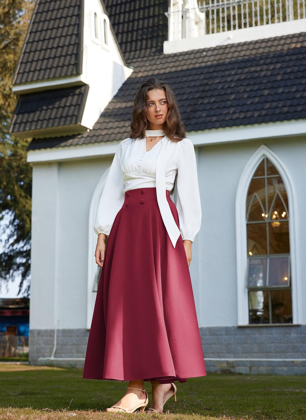 Scarlet Darkness Victorian Skirts for Women Renaissance High Waisted Long Skirt with Pockets - Image 8