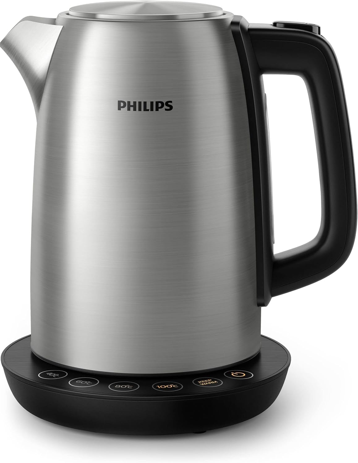 Philips Domestic Appliances Bollitore Elettrico HD9359/90 Acciaio Inox, Programmi Pre-Impostati, Mantenimento della Temperatura, Capacità 1.7 l, Luci LED Acciaio/Nero Single Avance - Immagine 1